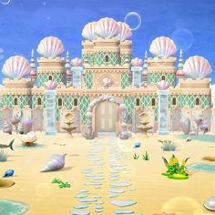 an image of a castle with lots of bubbles in the air and fish swimming around it