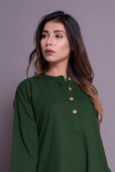 "Long Indian Style shirt for Women, Indian Kurta, Kurti for Women, Linen Washed Shirt, Linen Long shirt - Custom made by Modernmoveboutique >DESCRIPTION< - loose and roomy - made from Linen blend. The fabric is of medium weight (185 g). - the model is 172 cm high (regular XS - S) and is wearing size S. - color in the picture - OLIVE GREEN (Please choose any other color on the right). >COLOR< NOTE - The shirt is available in 25 colors. - We found out the fabric to be rather hard to ph Cotton Tunic Blouse With Buttons, Cotton Tunic Tops For Work, Casual Green Straight Kurta Top, Green Cotton Workwear Tops, Green Straight Kurta Blouse, Green Cotton Tops For Workwear, Kurti For Women, Below The Knee Skirt, Shirt Linen