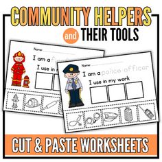 community helpers and their tools cut and paste worksheets with pictures on them