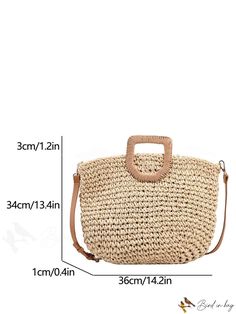 BirdinBag - Premium Woven Straw Tote Bag: Elegant Resort Style, Spacious Design Straw Tote Bag, Bag Elegant, Straw Tote, Resort Style, Shopper Bag, Bag Bag, Color Khaki, Womens Tote Bags, 4 Inch