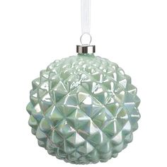 a glass ball ornament hanging from a string