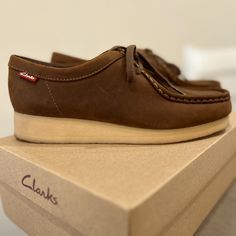 Clark Brand Shoes -Brown Leather -Never Worn -Great Condition, Like New! -Size 8.5 In Women’s Brown Casual Leather Shoes Medium Width, Casual Brown Leather Shoes Medium Width, Brown Suede Moc Toe Leather Shoes, Brown Suede Vintage Leather Shoes, Vintage Brown Suede Leather Shoes, Brown Leather Shoes With Cushioned Footbed And Almond Toe, Brown Leather Shoes With Cushioned Footbed For Work, Clarks Shoes Women's Outfit, Clark Shoes