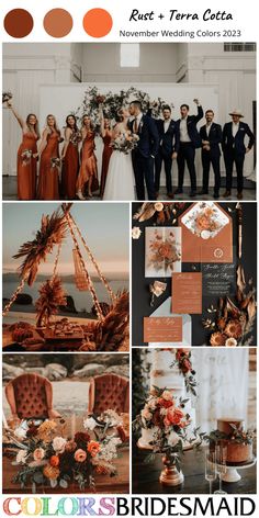 an orange and brown wedding color scheme