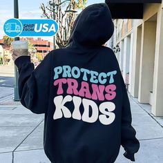 Protect Trans Kids Shirt, Children's Trans Rights Youth T-Shirt, LGBTQ Ally Kids Tee, Transgender Shirt, LGBT Friendly Child Shirt PV381 Welcome to my store! I will help you to have a good shopping experience as much as I can. If you have any request please feel free to message me. I will reply as soon as possible. I have listed some information to help you below: HOW TO ORDER? : Choose the color and size you want. If available, enter the customization information in the text box. Click the Add Unisex Long Sleeve T-shirt With Letter Print, Black Long Sleeve T-shirt For School, Black Letter Print Top For School, Cotton Graphic Print Short Sleeve Hoodie, Oversized Graphic Print Top For School, School Long Sleeve Graphic T-shirt, Long Sleeve Graphic Print T-shirt For School, Black Relaxed Fit Tops For School, Unisex Graphic Print Tops For School