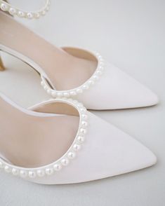 Pearls Satin Wedding Heels, Bridal Shoes, Bridal Shoes, Pearl Wedding Ivory Satin Wedding Shoes, Pop Of Color Wedding Shoes, Timeless Wedding Shoes, Closed Toe Bridal Shoes, Pearl Bridal Shoes, Elegant Heels Classy, Satin Wedding Heels, Heels With Pearls, Women Shoes Collection