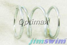 three silver rings are shown on a white surface with the words optimax above them