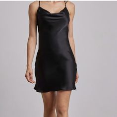 Brand New With Tag Black Mini Length Slip Dress For Spring, Black Fitted Dress For Night, Chic Black Mini Dress For Night, Elegant Black Slip Dress For Night, Black Slip Dress For Date Night, Chic Fitted Black Slip Dress, Casual Black Slip Dress For Evening, Black Dresses For Spring Night, Black Dress For Spring Night