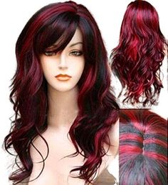 PRICES MAY VARY. Premium Material: The long wavy wig is made of high quality heat resistant synthetic fiber which is very soft and silky. Allowing you to straighten it or be parted any way you'd like and brushed without being easily tangled. Lightweight and easy to put on for time-saving new style. Fashion Style: Fashion long layered 2 tones (Red Mix Black) hair wig looks sexy, natural and stylish,it's very thick and soft, keeps the curls well, and really a nice color. Color may slightly differe Ombre Blond, Ombre Wig, Red To Blonde, Wig Party, Halloween Wigs, Short Curly Wigs, Curly Hair Wig, Red Wigs, Wavy Curly Hair