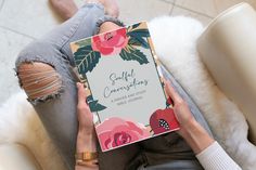 a woman sitting on a couch holding a book with the title soulful congregation written in front of her