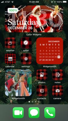 an iphone screen showing the calendar and icons for santa's holiday decorations on it