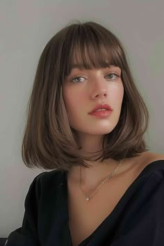 50 Trendiest Long Bob with Bangs   What to Consider Before Getting This Fringe Bangs With Cowlick, Fringe And Bob Hairstyles, Bob With Fringe Straight Hair, Short Fringe Round Face, Short Hair With Full Fringe, Women Haircut Thick Hair, Fringe With Bob, Long Bob Hairstyles Fringe, Full Fringe Bob