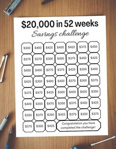 the $ 20 00 in 5 weeks savings challenge is shown on top of a table