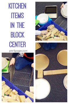 the kitchen items in the block center are made out of wooden spoons