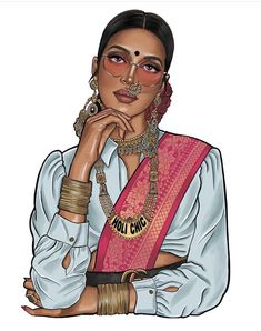 Blush Background, Modern Indian Art, South Asian Art, Long Face, Fashion Illustration Sketches Dresses, Stylish Earrings, Illustration Art Girl, Fashion Illustration Dresses