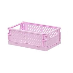 a pink plastic crate on a white background