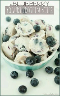 blueberry yogurt protein bites in a bowl