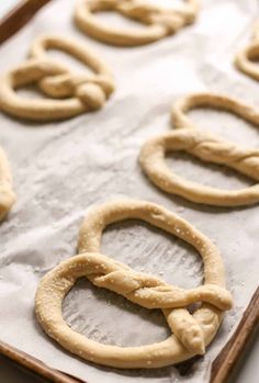 some pretzels are sitting on a baking sheet