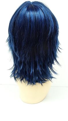 Short Blue Hair, Layered Shag, Short Shaggy Haircuts, Dark Blue Hair, Style Wig, Choppy Layers, Wig Straight, Medium Layered