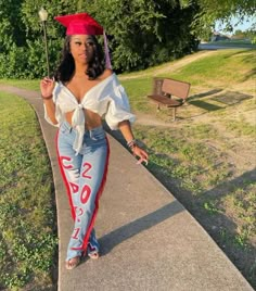 Puffy Spirit Jeans Black Soccer Mom Outfit, Class Of 23 Pants, Grad Day Outfit, Graduation Outfit Ideas Red Cap And Gown, Trunk Party Outfit Ideas, Senior Night Outfit Ideas, Senior Outfit Ideas For School, Custom Senior Outfits, Senior Breakfast Outfit