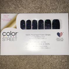 Retired Color Street Holidaze 16 Long Lasting Nail Strips. Beautiful Black With Pink, Green, Blue Shimmer. Great For The Holiday Season. New Never Opened. Color Street Holidaze, 16 Nails, Street Makeup, Long Lasting Nail Polish, Stripped Nails, Business Colors, Glitter Flake, Long Lasting Nails, Opal Color