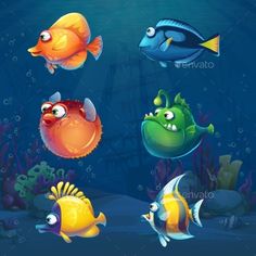 an underwater scene with different types of fish