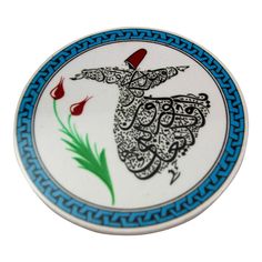 a blue and white plate with an animal on it