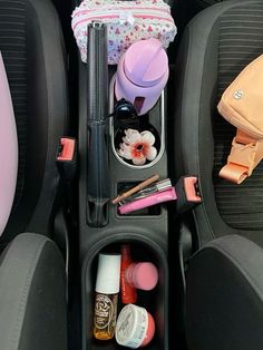 the contents of a car's backseat are neatly organized and ready to be used