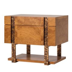 an art deco sideboard with two drawers and one shelf on the bottom, inlaid with wood veneers