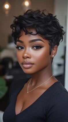 👸💎 Graceful Stylish Short Haircuts Short Haircuts for Black Women Inspiration 💅🌟 Club Outfits For Women, Confident Woman