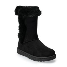 Embrace your inner snow bunny with these Abigail winter boots from SO. Embrace your inner snow bunny with these Abigail winter boots from SO. BOOT FEATUERS Plush collar & lining Durable traction soleBOOT CONSTRUCTION Textile upper Faux fur lining TPR outsoleBOOT DETAILS Round toe Slip-on 6.5-in. shaft 11-in. circumference Padded footbed Color: Black. Gender: female. Age Group: adult. Black Winter Boots, Snow Bunny, Snow Bunnies, Shoe Size Chart, Boot Shoes Women, Winter Boots, Gender Female, Faux Fur, Age Group