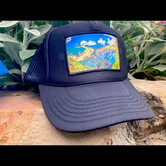 This Black Trucker Hat Features Artwork Of Tower Mountain In Southwestern Colorado! I Have More Designs (Including Hand Embroidered Hats) And Can Mix And Match Artwork And Hat Colors! Search The Web For: Dandelionhatcompany Or Contact Me To Find Out More! Dandelion Hat, Match Artwork, Free People Hat, Vans Hats, Ralph Lauren Baseball Cap, Black Trucker Hat, Raffia Hat, Rancher Hat, Cute Beanies