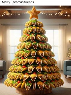 a christmas tree made out of taco shells