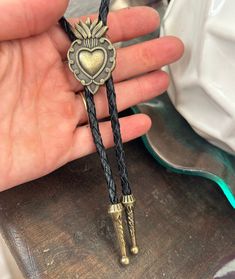 Sacred Heart Bolo Tie Crown Mexican Art Western Style Gifts for Her Leather Necktie Accessories Tattoo Flower Gothic Anatomical Gold - Etsy Sacred Heart Design, Mexican Gothic, Western Accessories, Bolo Ties, Gold Tips, Wedding Vibes, Bolo Tie, Mexican Style, Mexican Art