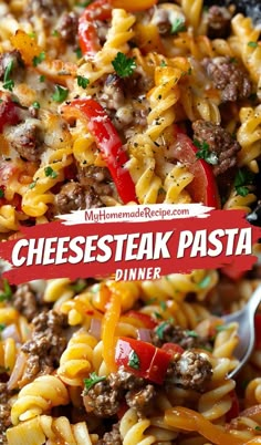 a pasta dish with meat, cheese and vegetables