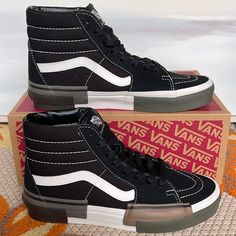 New In The Box Authentic Vans Wmns Sk8-Hi Rearrange Utility Block Black Vn000crmblk Sneakers Vans Black High-top Sneakers With Branded Insole, Vans Black Sneakers With Translucent Outsole, Authentic Vans, Vans Black And White, Shoes Vans, Vans Black, Sk8 Hi, Womens Vans, Vans Shoes