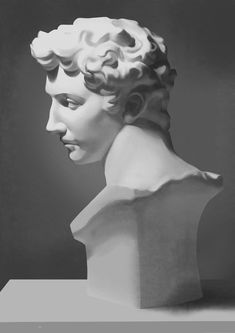 a black and white photo of a bust of a man with curly hair on his head