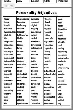 a table that has different types of words on it and in the middle one, there is