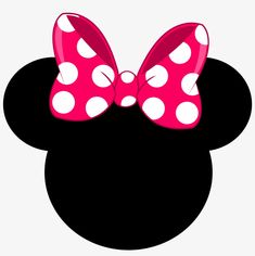 a minnie mouse head with a pink bow on it's head and the word disney written in white