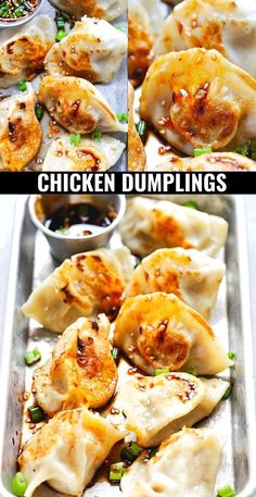 chicken dumplings with green onions and seasoning in the bottom left hand side by side