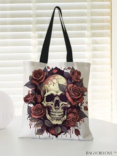 BagForLove - Chic Dual-Handled Shopper Bag with Small Skeleton Pattern Small Skeleton, Skeleton Pattern, Bags Tote, Word Wrap, Shopper Bag, Preppy Style, Womens Tote Bags, Top Handle, Skeleton