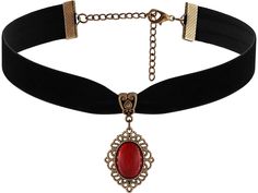 PRICES MAY VARY. GOTHIC GOTH VINTAGE RED VICTORIAN CHOKER NECKLACE: Our Red Velvet Victorian choker goes with most everyday outfits and look great with goth and vintage clothing and can be used as a Halloween or Valentine's Day costume MATERIALS: Meticulously crafted from high-quality zinc alloy, glass and flannel SIZE & LENGTH: The Red Glass Teardrop Pendant measures 0.98 inches in width, 1.29 inches in length. The black choker length is 12.6 inches, extender chain 4.3 inches PERFECT GOTHIC VIN Vintage Costume Necklaces For Halloween, Vintage Halloween Costume Necklaces, Vintage Black Necklace For Valentine's Day, Black Vintage Jewelry For Valentine's Day, Vintage Black Jewelry For Valentine's Day, Vintage Choker As Valentine's Day Gift, Vintage Choker For Valentine's Day, Victorian Choker Necklace, Vampire Necklace