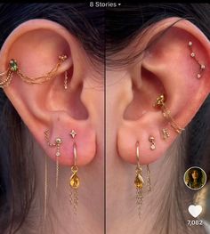 two pictures of different types of ear piercings