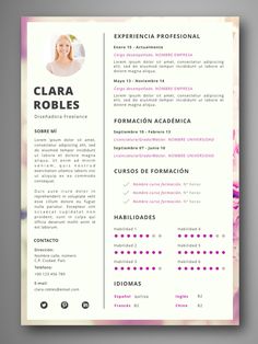 a pink and white resume with flowers on it