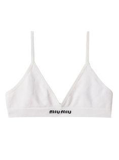 white cotton fine ribbed seamless triangle cup adjustable spaghetti straps non-wired elasticated underband jacquard logo motif unlined Latest Bra, Cotton Bra, Bra Items, White Bras, Cotton Bras, Triangle Bra, Seamless Bra, Bra Tops, Miu Miu