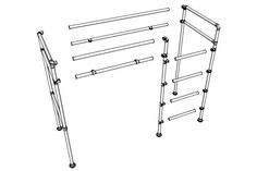 a drawing of a ladder and rail for an outdoor play area, with wheels on each side