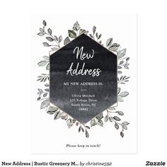 a new address card with leaves on it