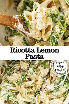 the pasta dish is made with ricotta lemon and spinach