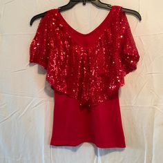 Womens Sequin Overlay Cold Shoulder Red Top Red Sequin Tops For Spring, Red Top, Sequin Top, Cold Shoulder, Sequin, Night Out, Top Blouse, Blouses, Womens Tops