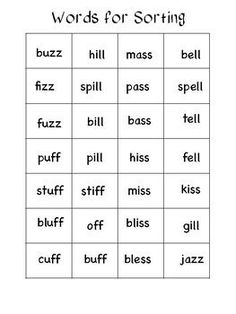 words for sorting and spelling with pictures