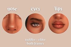 three different types of eyes with the words nose, lips and tooller - elder both frames